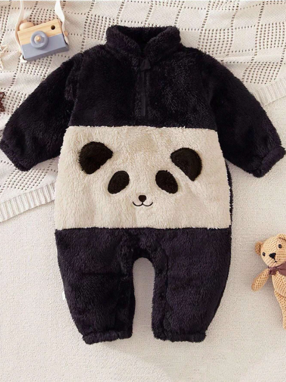 Frosty Panda-themed romper for baby boys and girls, offering a soft and cute fit, available at Ju Ju Jam.