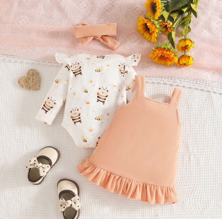 Ellie Bee Blossom Baby Girls Romper Dress with Headbow