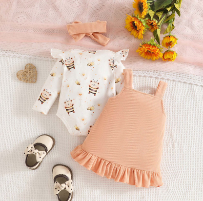 Ellie Bee Blossom Baby Girls Romper Dress with Headbow