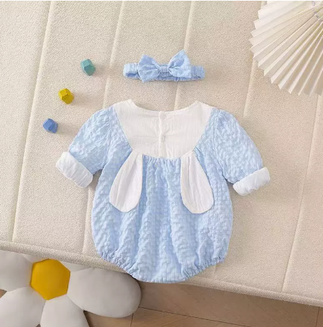 Textured  Bunny Bliss Baby Girls Romper with Headbow
