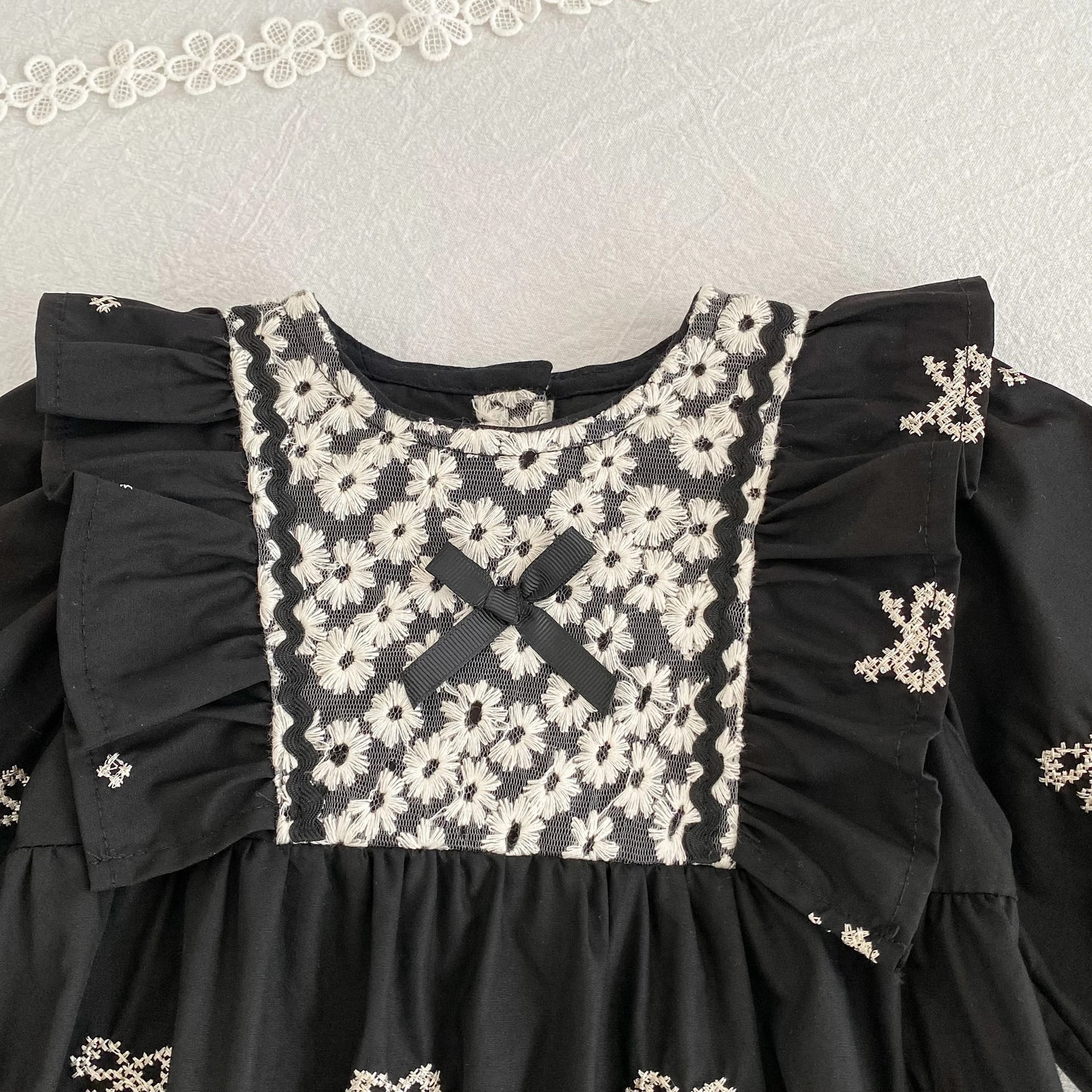 Bow Grace Baby Girls Embroidered Romper