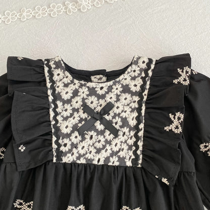 Bow Grace Baby Girls Embroidered Romper