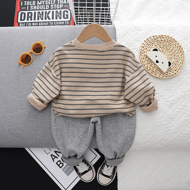 Adorable Striped Cozy Boys Set with 3D teddy bear by Ju Ju Jam, perfect for stylish comfort.