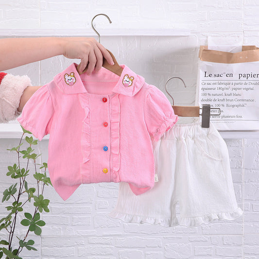 Smart button girls' shirt with trendy shorts set by Ju Ju Jam