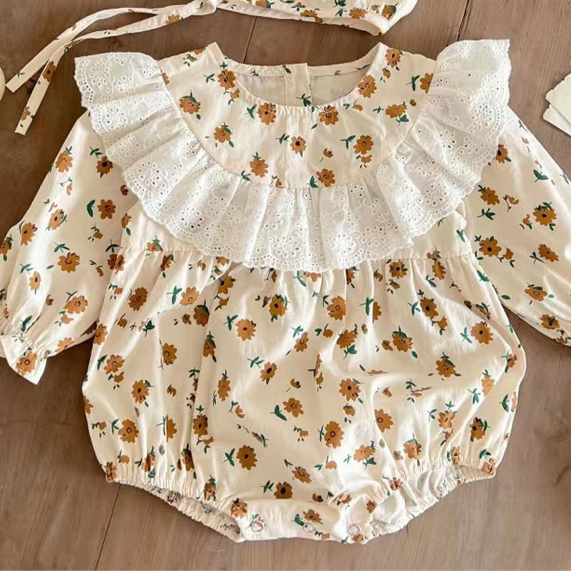 Pink frill baby girl romper and cap set – Stella by Ju Ju Jam, perfect for baby gifts and outings.

