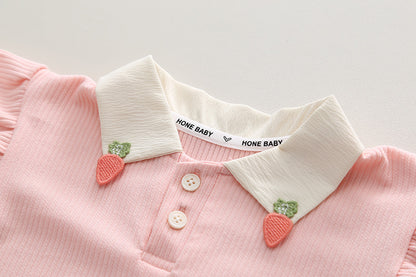 Detail of strawberry collar on girls' clothing set - Ju Ju Jam