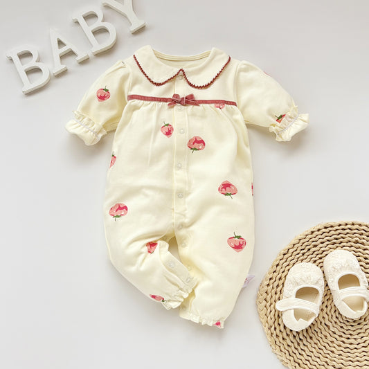 Strawberry printed baby girls romper with cute fruit design – Ju Ju Jam

