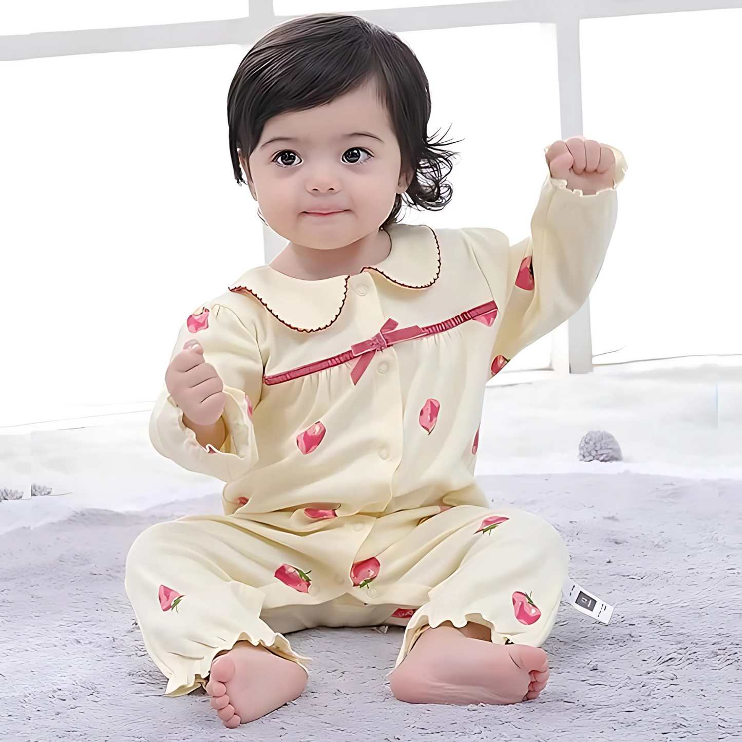 Ju Ju Jam baby girl romper featuring sweet strawberry print

