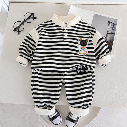 Ju Ju Jam striped boys' set with an astronaut bear print, including a stylish top and coordinating shorts for a space-themed look.