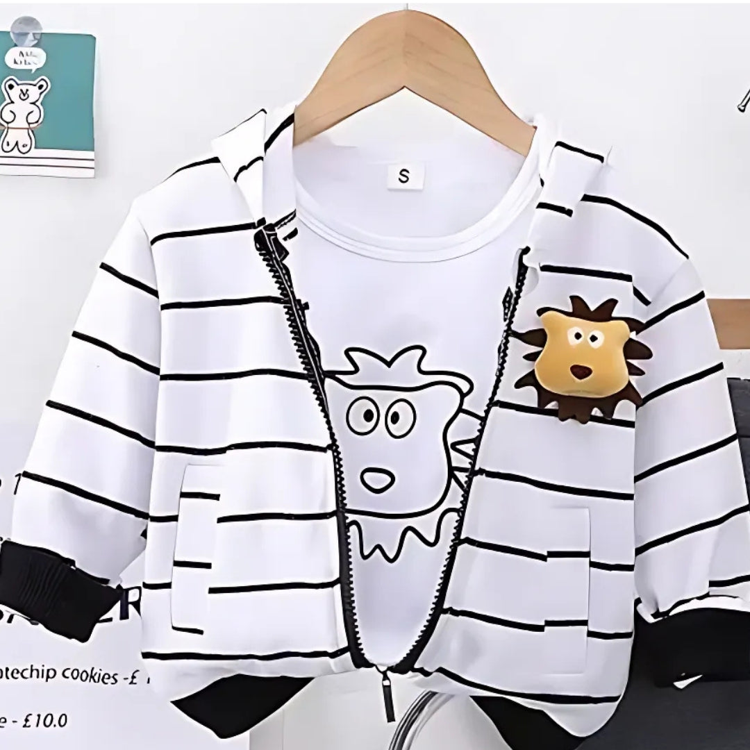 Baby Boy Three Piece Set with Striped Hooded Jacket by Ju Ju Jam

