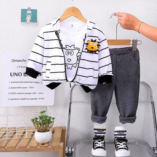Striped Hooded Jacket Boys Three Piece Set