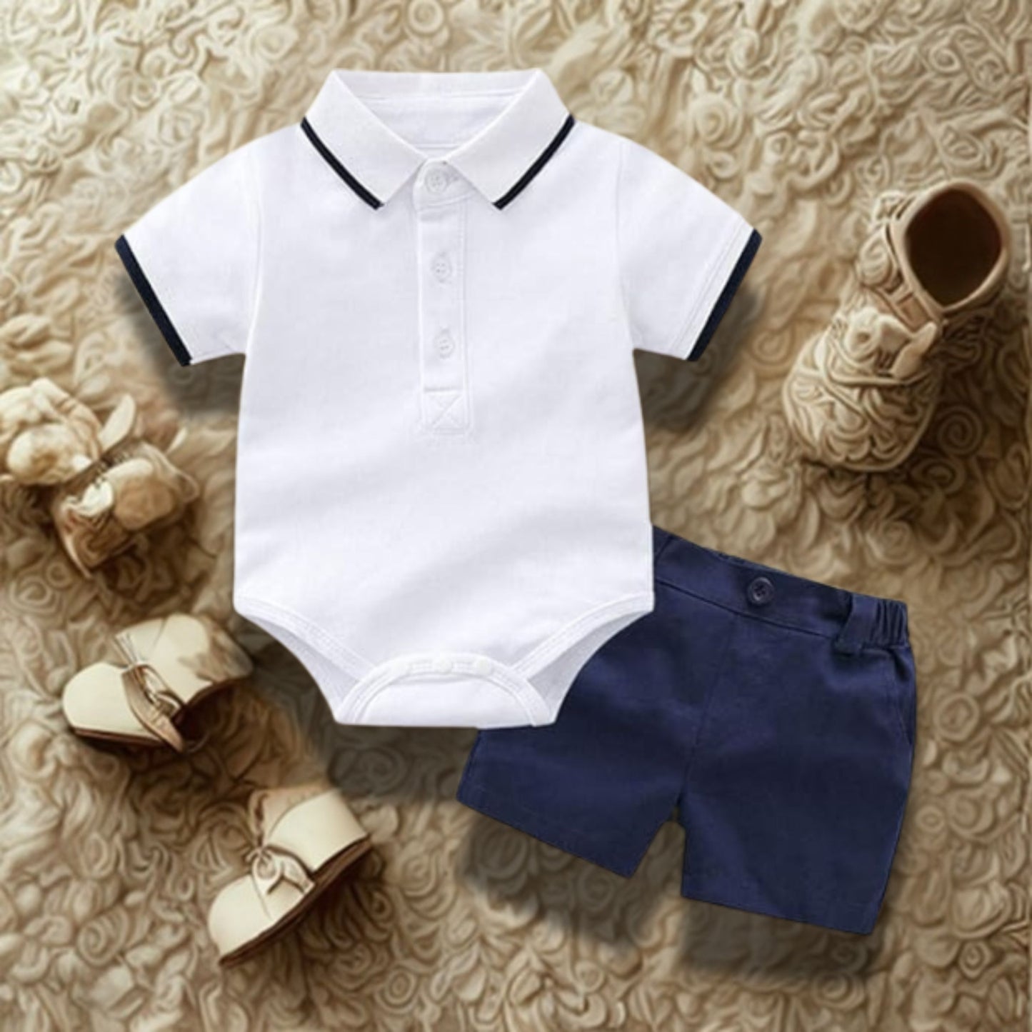 Stylish Polo Baby Boys T-Shirt Romper Shorts Set – smart summer outfit by Ju Ju Jam

