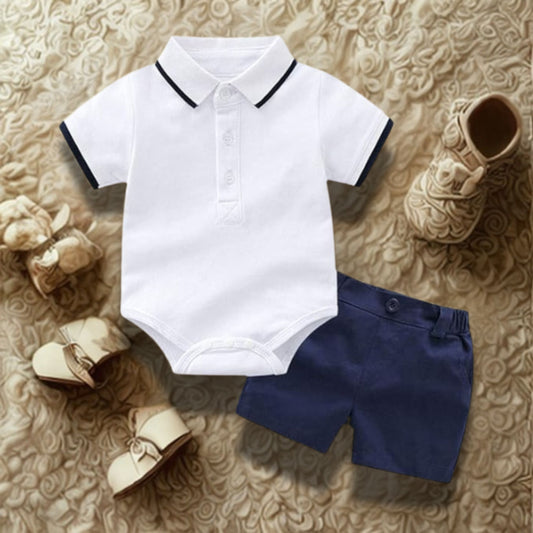 Stylish Polo Baby Boys T-Shirt Romper Shorts Set – smart summer outfit by Ju Ju Jam

