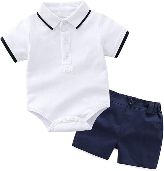 Smart casual romper and shorts combo for baby boys – Stylish Polo Set by Ju Ju Jam


