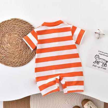 Ju Ju Jam baby romper in vibrant orange tangerine color

