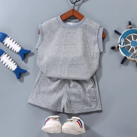 Tank Cool Boys Gray Set - Stylish gray outfit featuring a tank top and matching shorts, perfect for a cool and casual summer look, available at Ju Ju Jam.