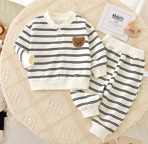 Teddy Stripes boys co-ord set – cute striped top and shorts with teddy design by Ju Ju Jam.


