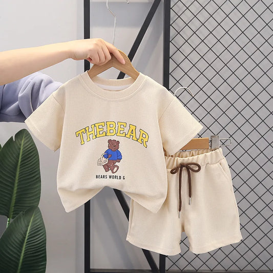 Boy wearing The Bear Tee and Shorts Boys Set by Ju Ju Jam