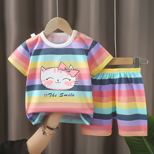 Ju Ju Jam The Smile Colourful Striped Baby Girls Set – vibrant and cheerful outfit

