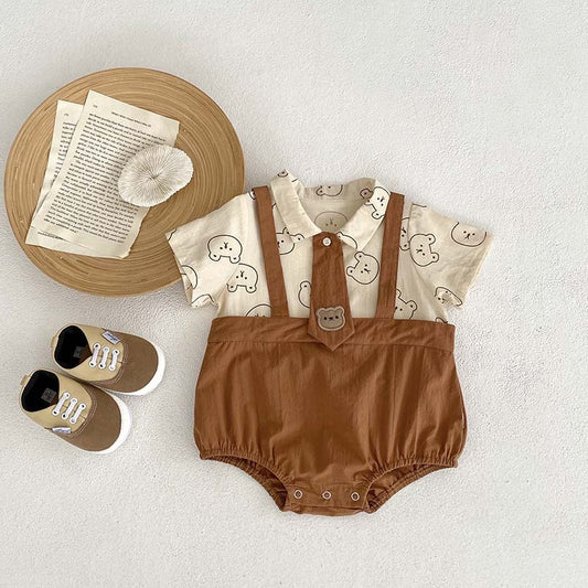 Tie Suspender Boys Cute Romper by Ju Ju Jam - Stylish romper with tie suspenders for a charming look.