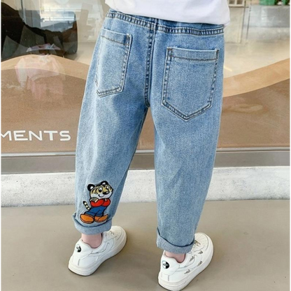 Stylish boy in Ju Ju Jam Tiger Swag Denim Jeans with bold tiger print

