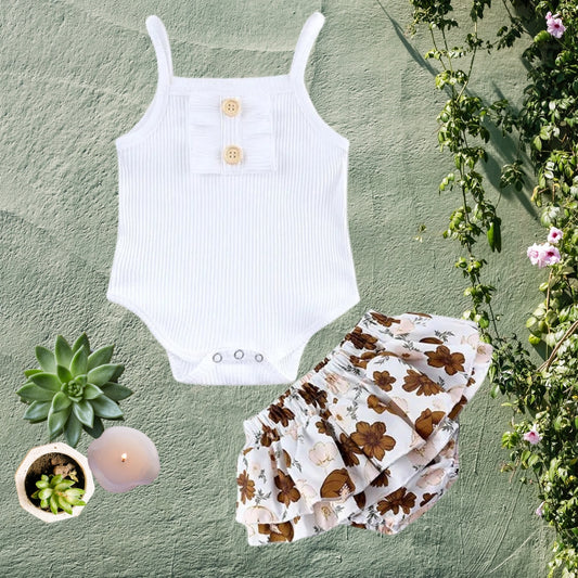 Tiny Twirls girls romper set – adorable and comfy baby outfit by Ju Ju Jam.

