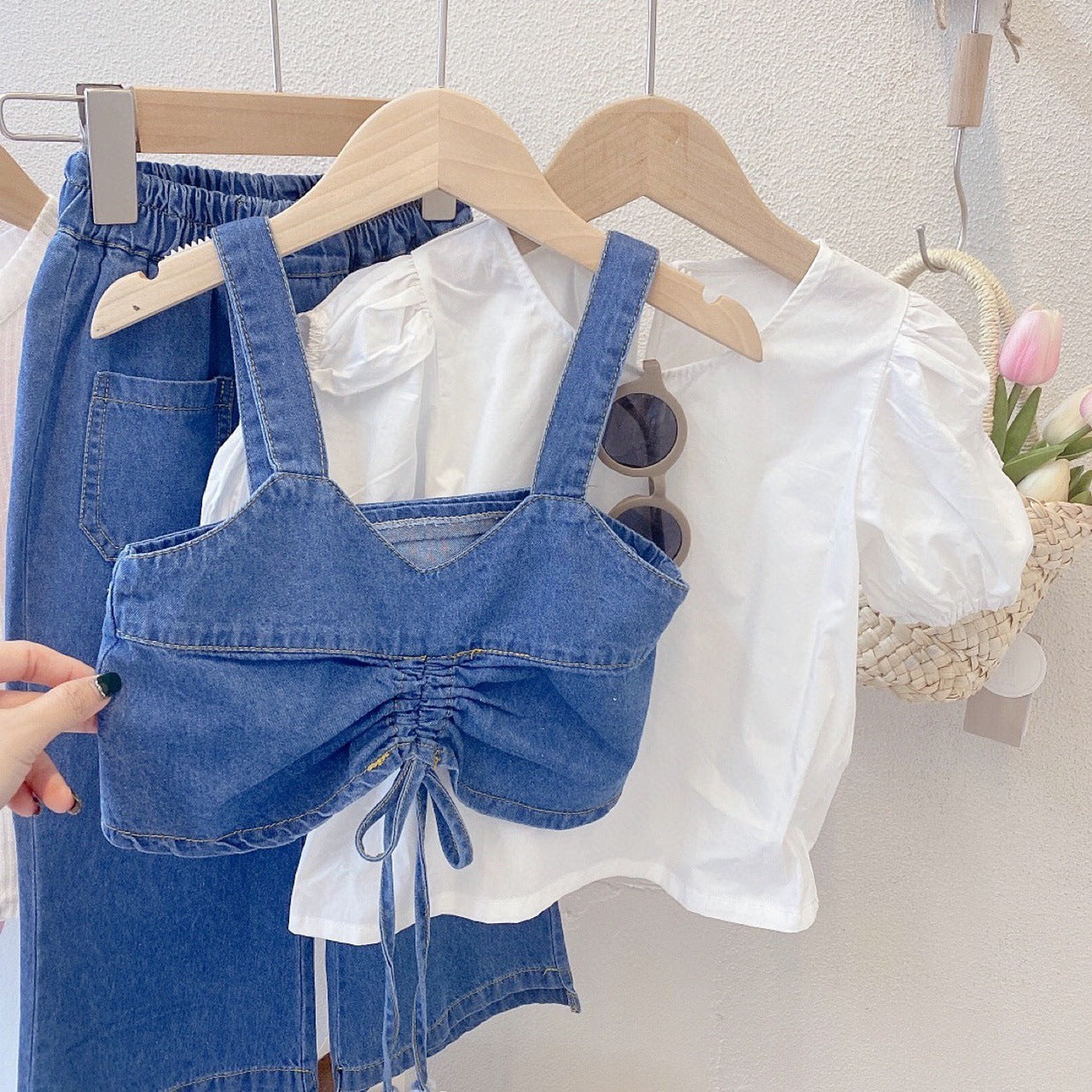 Stylish 3-piece denim outfit for girls by Ju Ju Jam, including jacket, top, and jeans