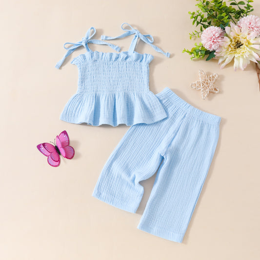 Trendy knot girls blue top and pant set by Ju Ju Jam

