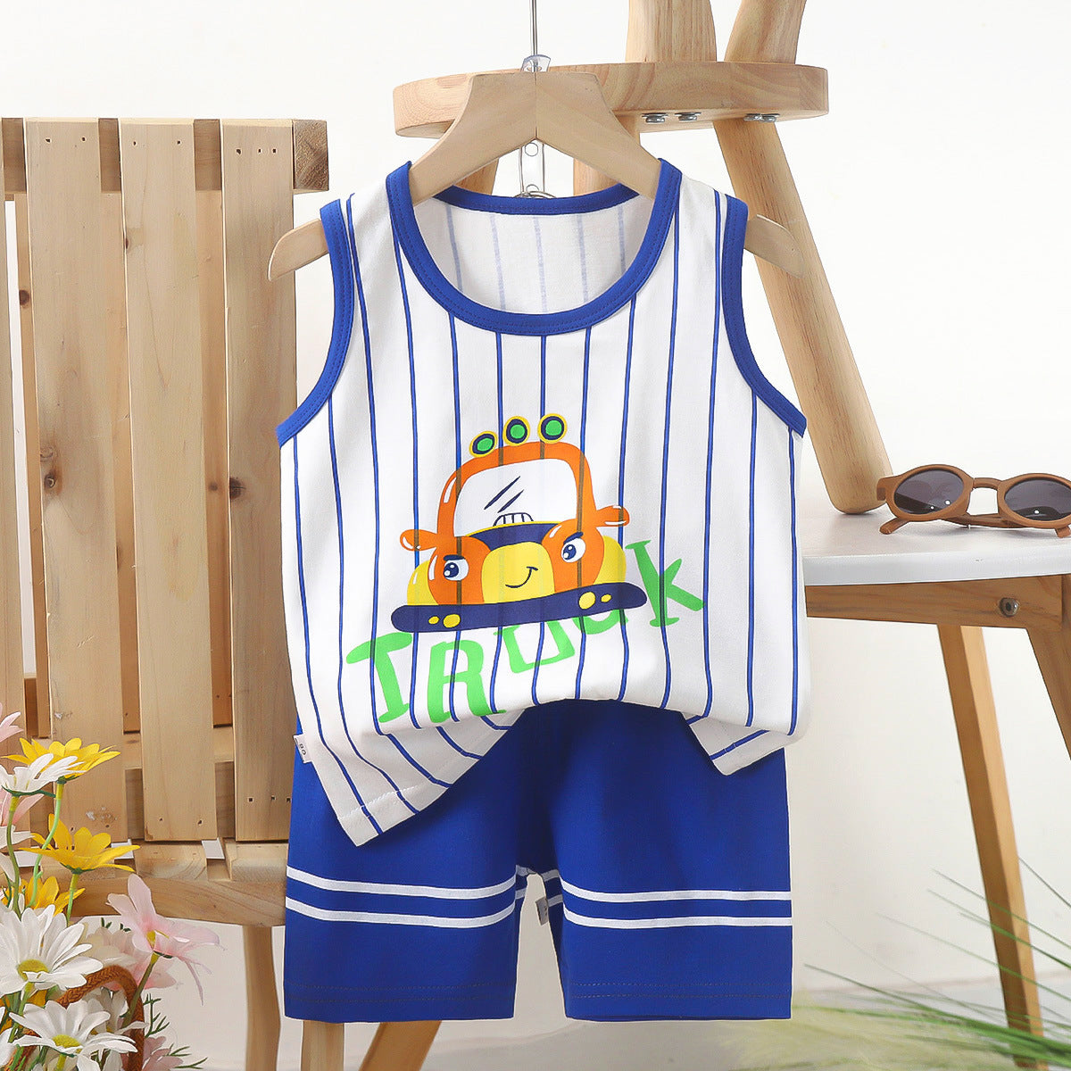 Truck Cartoon Sleeveless Set - Fun and vibrant sleeveless outfit featuring a playful truck cartoon design, perfect for summer days, available at Ju Ju Jam.