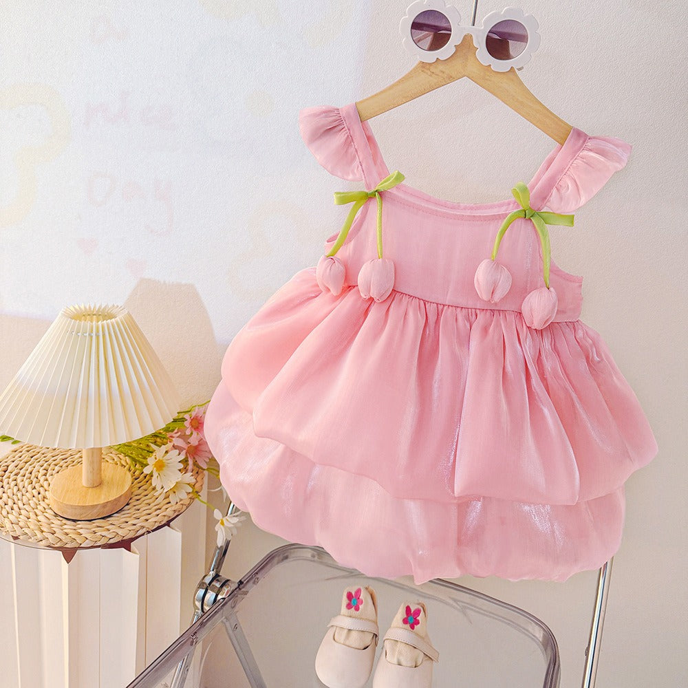 Tulip Hanging Girls Layered Dress by Ju Ju Jam – stylish floral-inspired dress for baby girls

