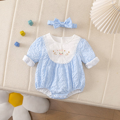 Textured  Bunny Bliss Baby Girls Romper with Headbow