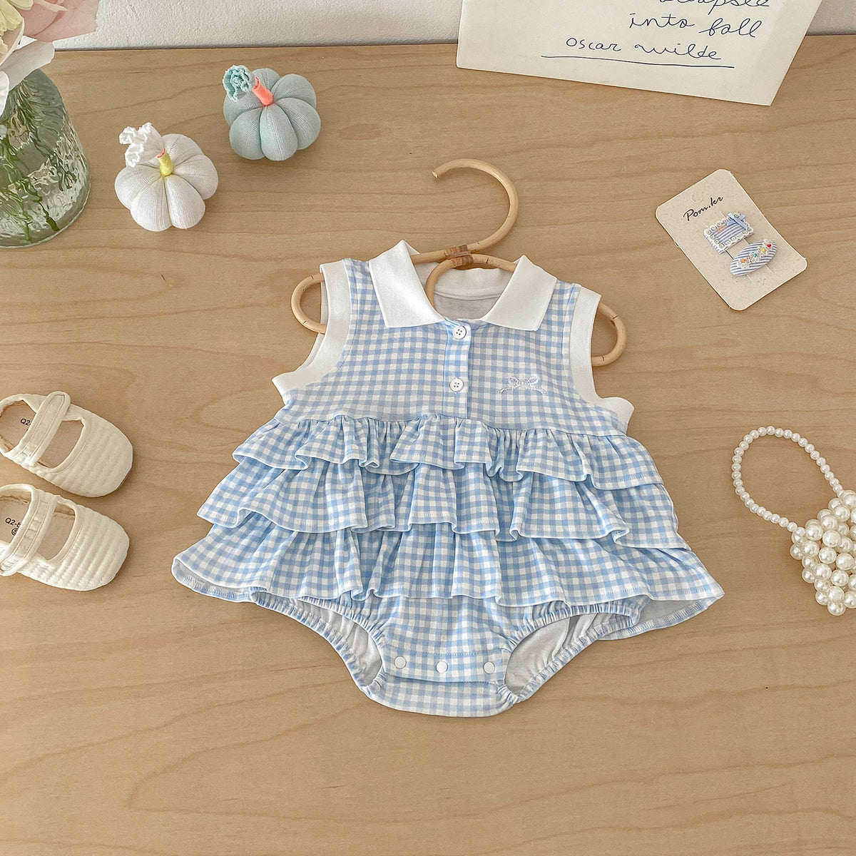 Evie Baby Girls Blue Frill Romper