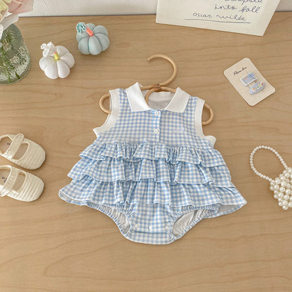 Evie Baby Girls Blue Frill Romper