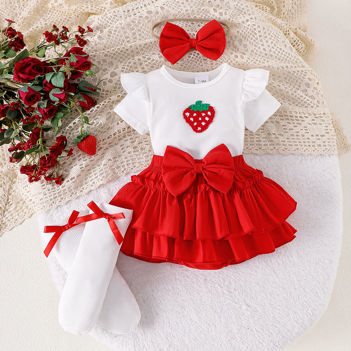 Kinsley Baby Girls Romper Skirt Set with Socks & Bow