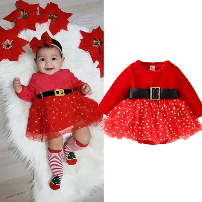 Ju Ju Jam Tiny Diva red romper dress, a fashionable and comfortable outfit for baby girls.