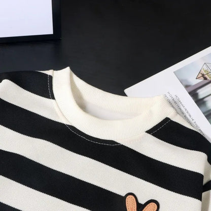 Black and White Striped Girls Sweatshirt T-shirt