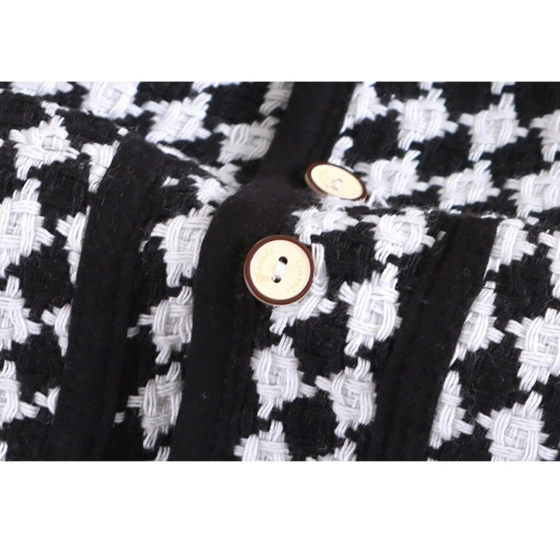 Ju Ju Jam Smart Checkered Girls Cardigan, combining elegance and comfort with a trendy checkered design and soft knit fabric.