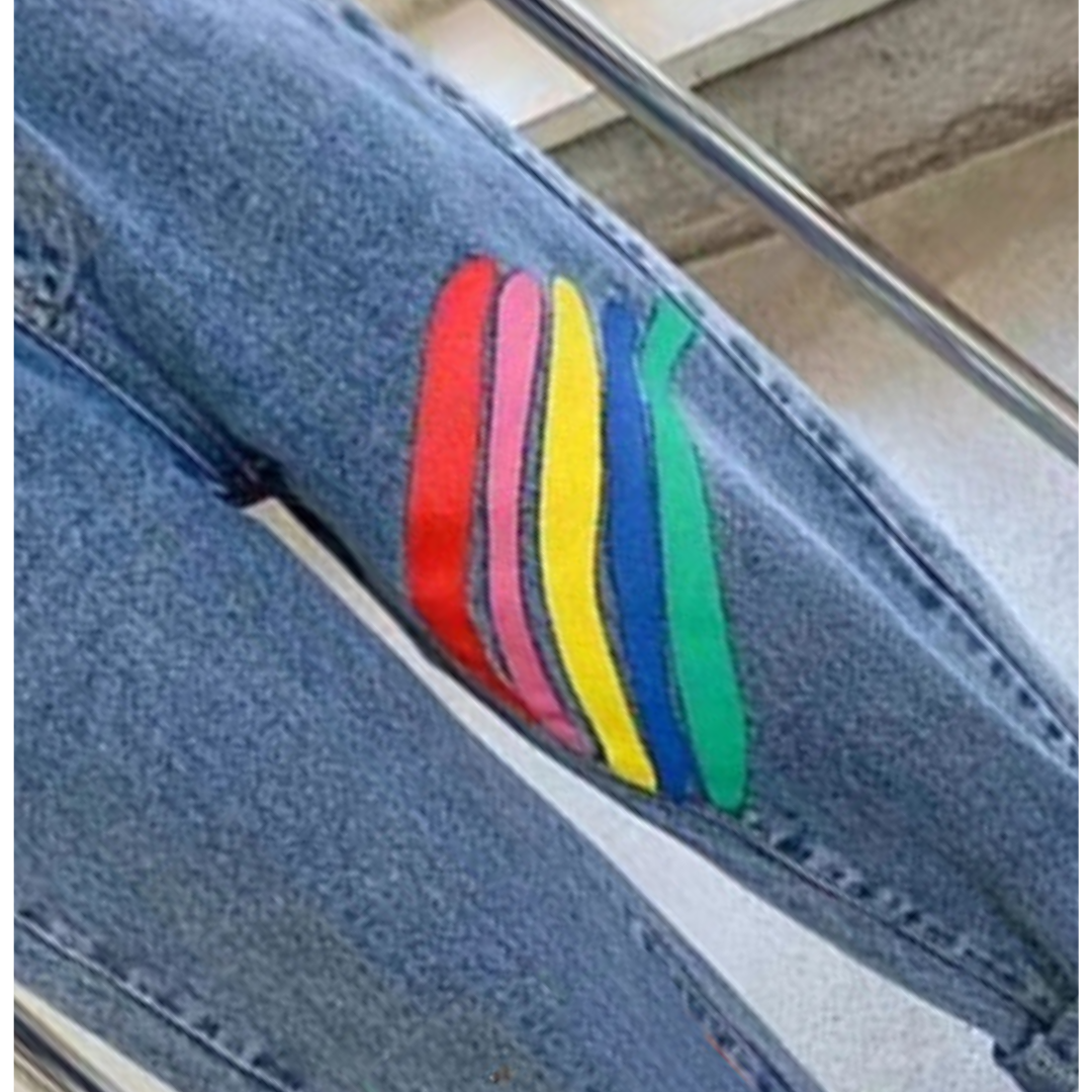 Ju Ju Jam girls blue denim jeans with colorful rainbow design

