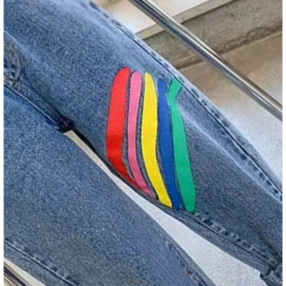 Ju Ju Jam girls blue denim jeans with colorful rainbow design

