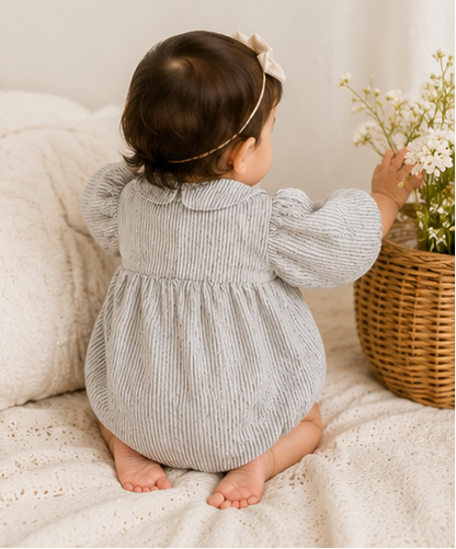 Vintage Cotton Baby Girls Striped Romper