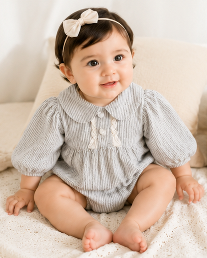 Vintage Cotton Baby Girls Striped Romper