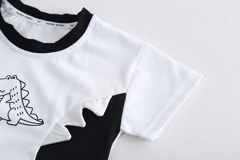 Ju Ju Jam Boys Comfy Dino Set – White Casual T-shirt and Shorts Combo

