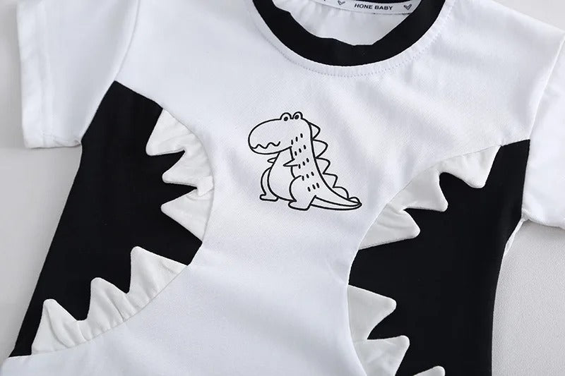 Ju Ju Jam Casual Dinosaur Boys Set – White Tee and Shorts for Kids

