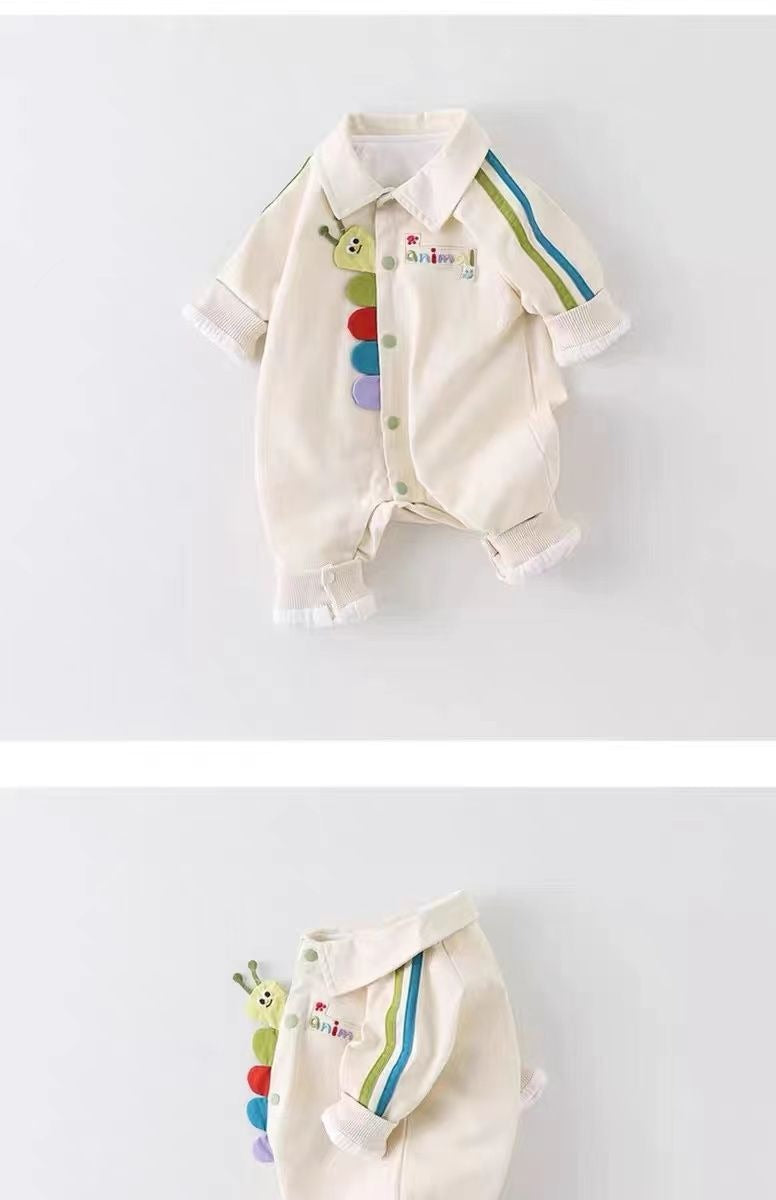 Animal print romper for baby boys – comfy and colorful Wonder Baby design by Ju Ju Jam.

