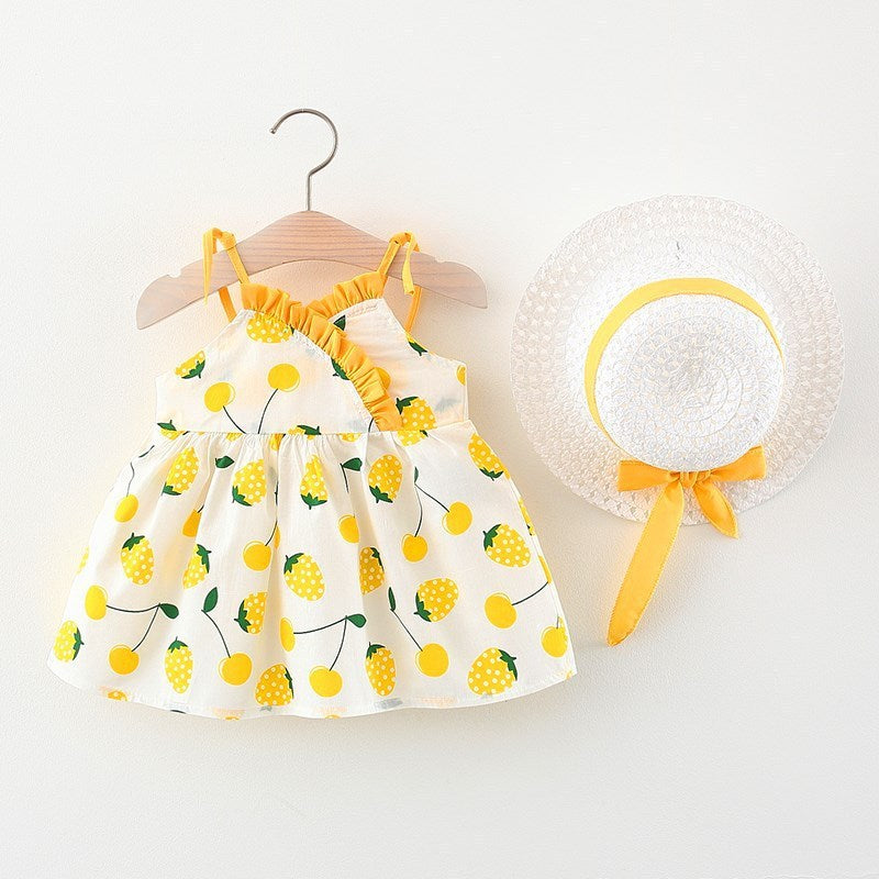 Yellow Side Patterned Girls Dress - Bright and cheerful dress with distinctive side patterns in yellow, perfect for adding a pop of color to any occasion, available at Ju Ju Jam.