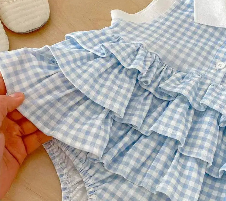 Evie Baby Girls Blue Frill Romper
