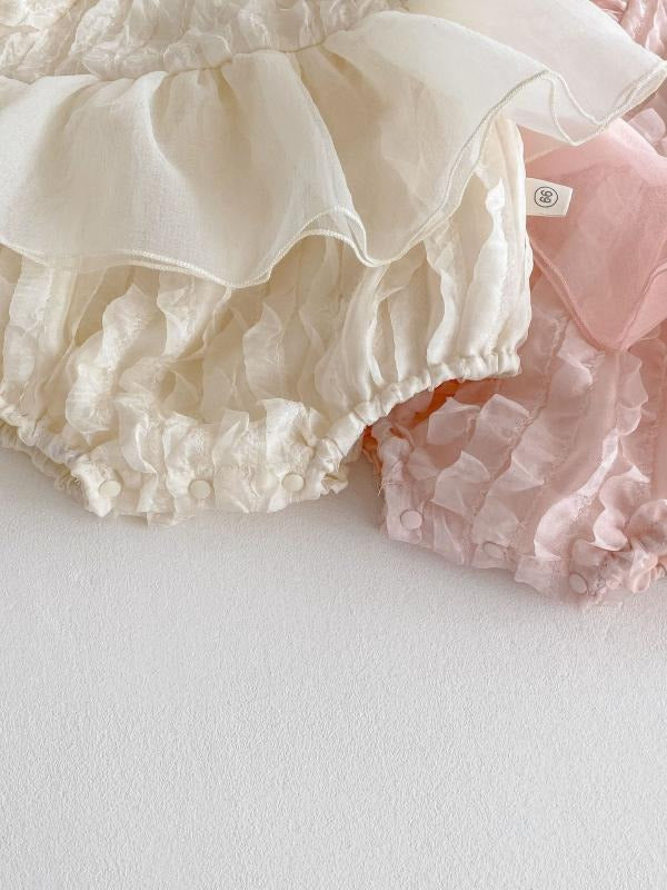 3D Tulips Baby Girls Lace Romper Dress
