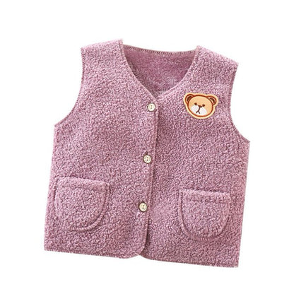 Soft and charming Lovely Pink Bear Fleece Vest by Ju Ju Jam – ideal for keeping your little girl cozy.