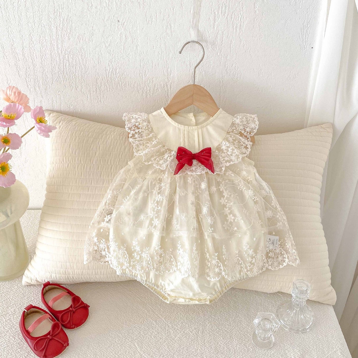 Red Bow Baby Girls Romper Dress