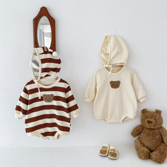 Adorable Little Baby Bear Romper with Hat by Ju Ju Jam β cozy outfit for newborn boys and girls.